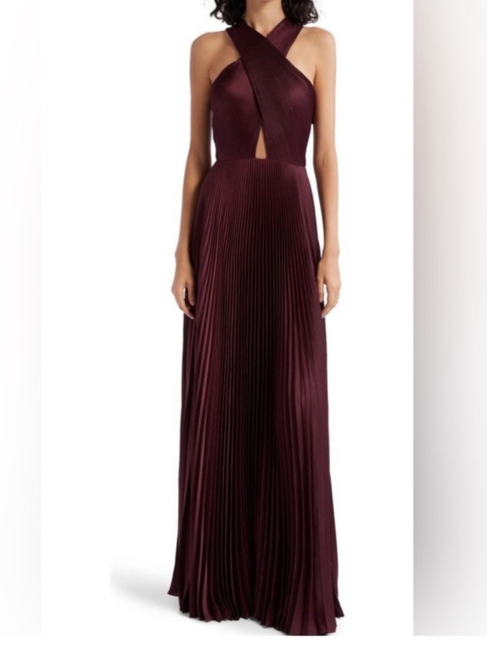 A.L.C. Athena Crisscross Pleated Maxi Dress in Burgundy Chicory